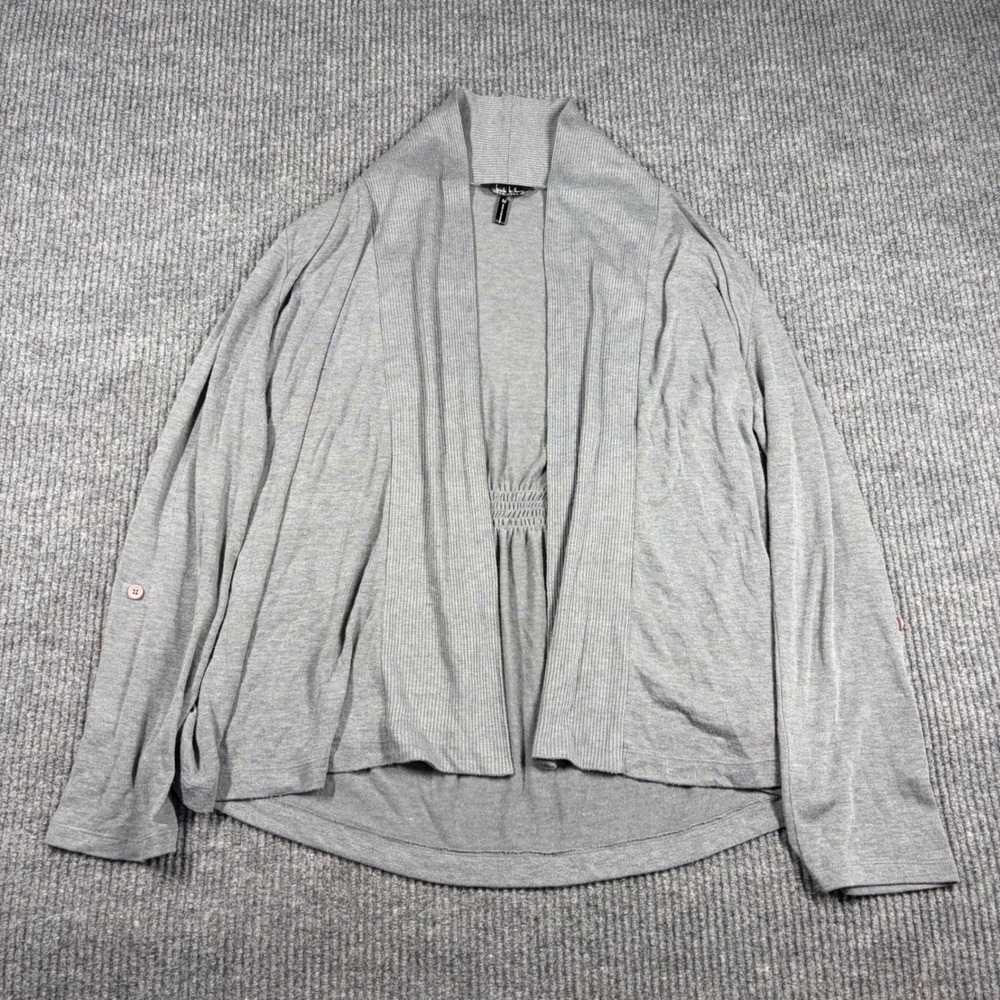 Nicole Miller New York Cardigan Womens M Gray Open Front Smocked Back